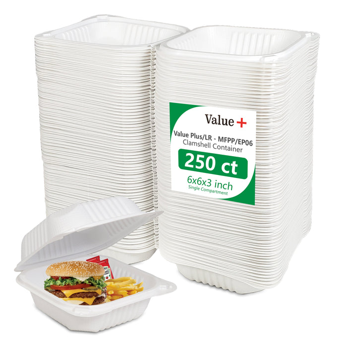 Eco-Craze MFPP Clamshell Container 6x6x2.6