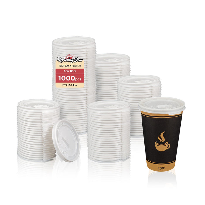 Morning Dew - Tear Back Flat Lid for 10-24 oz Hot Paper Cups - White - 10F-W