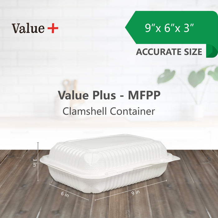 Eco-Craze - MFPP Clamshell Container - 9x6x2.6 - Double Lock - Vented - White