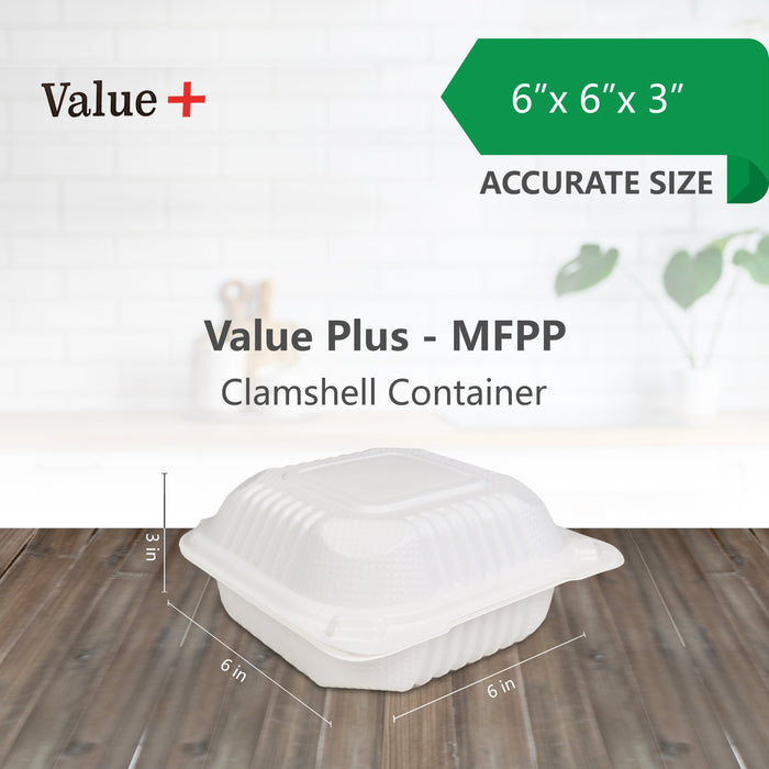 Eco-Craze MFPP Clamshell Container 6x6x2.6