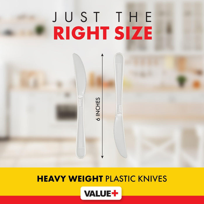 Value+ - Heavy - Plastic Knives - White - Ind. Wrapped - WP2002