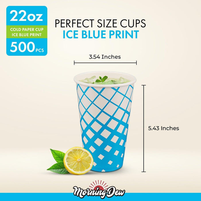 Morning Dew - 22oz Cold Paper Cups - Ice Blue Print - CPC22R