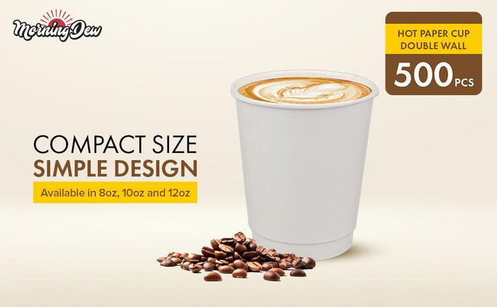 Morning Dew - 12oz Hot Paper Cup - Double Wall - White - D-H12W