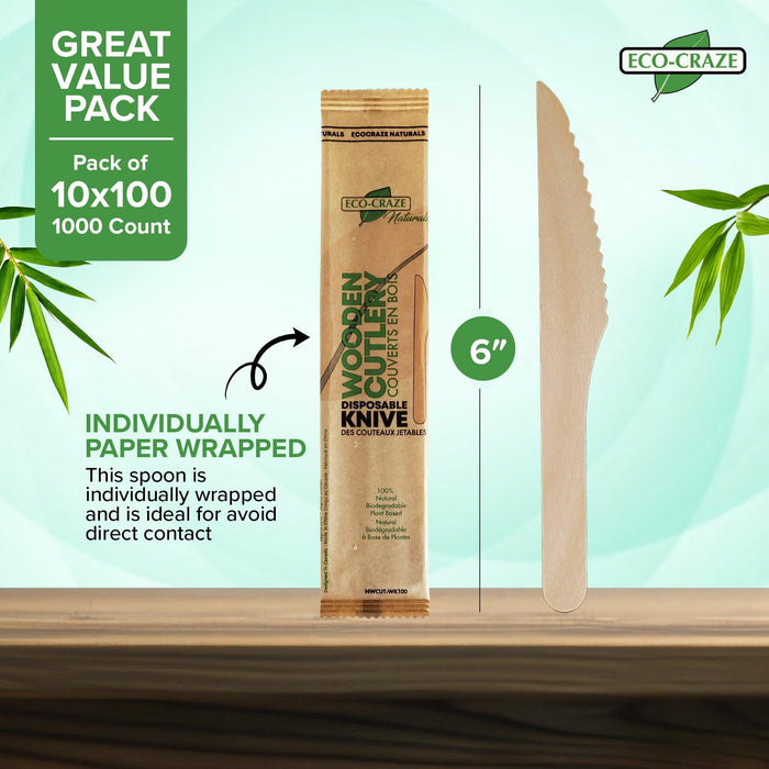Eco-Craze - Wooden Knife - Individually Paper Wrapped