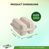 Eco-Craze - Taco - Bagasse Hinged Container - 2 COMPARTMENT Eco-Craze - Taco - Bagasse Hinged Container - 2 COMPARTMENT