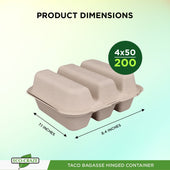 Eco-Craze - Taco - Bagasse Hinged Container - 3 COMPARTMENT Eco-Craze - Taco - Bagasse Hinged Container - 3 COMPARTMENT