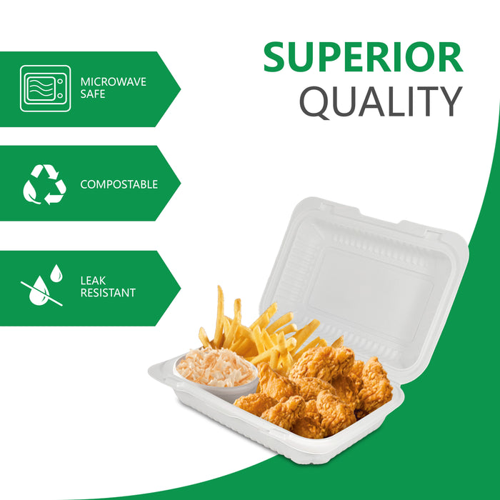 Eco-Craze - MFPP Clamshell Container - 9x6x2.6 - Double Lock - Vented - White