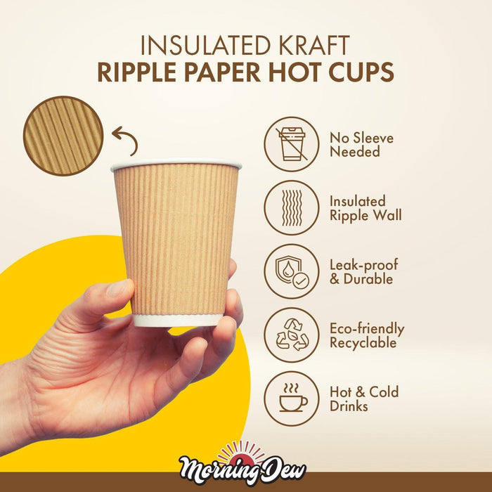 Morning Dew - 16oz Squat Hot Paper Cup - Ripple - Kraft - RC-H16SK