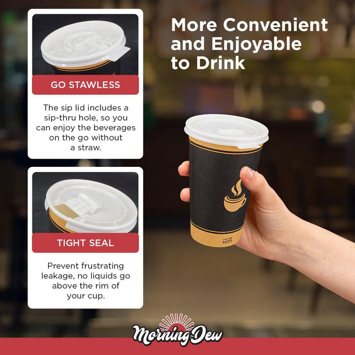 Morning Dew - Tear Back Flat Lid for 10-24 oz Hot Paper Cups - White - 10F-W