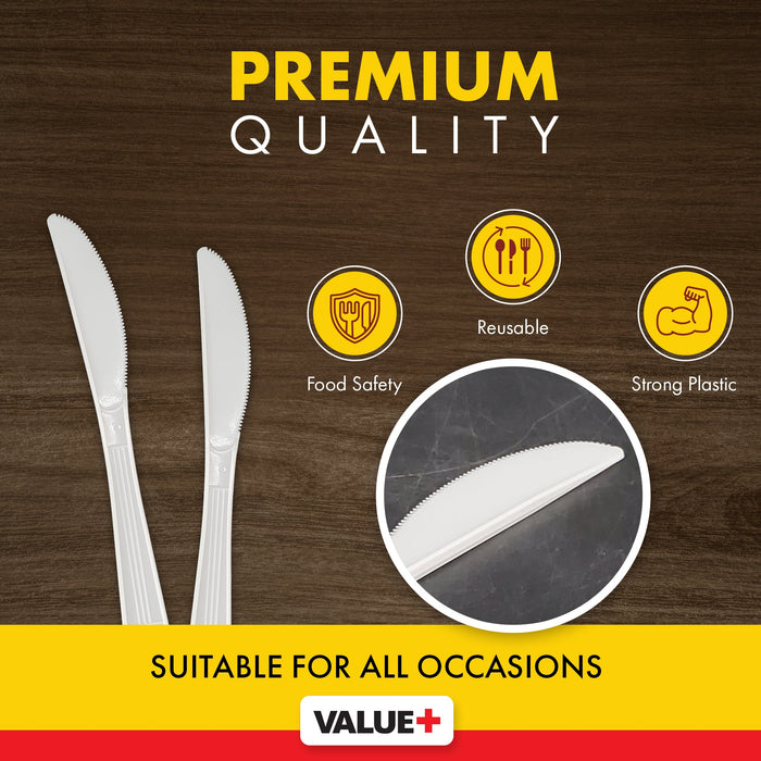 Value+ - Heavy - Plastic Knives - White - Ind. Wrapped - WP2002