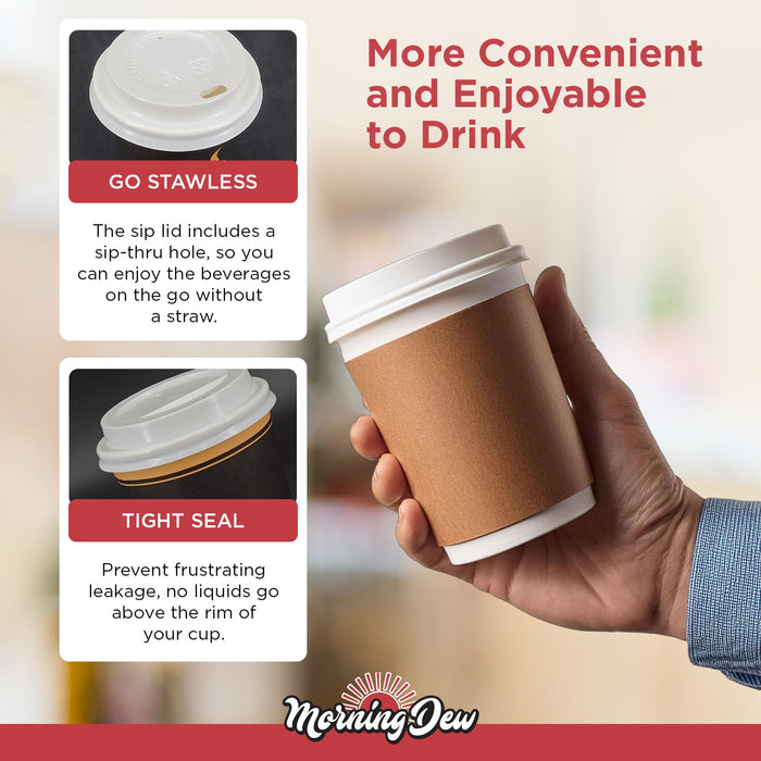 Morning Dew - Dome Sip Lid for 8 oz Tall Hot Paper Cups - White - 8DL-W
