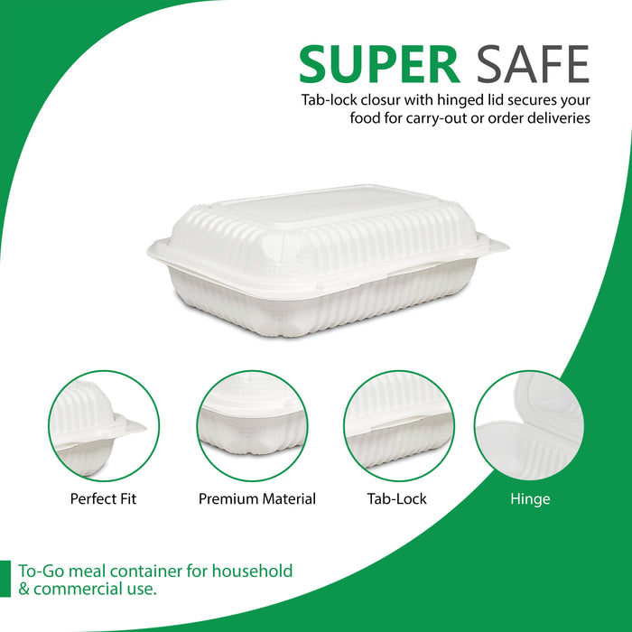 Eco-Craze - MFPP Clamshell Container - 9x6x2.6 - Double Lock - Vented - White