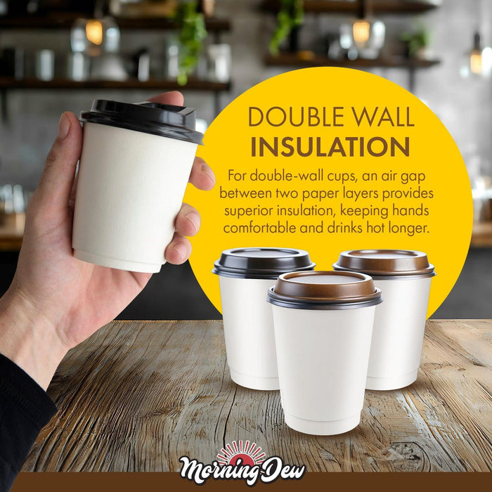 Morning Dew - 8 oz Tall Hot Paper Cup - Double Wall - White - D-H8TW