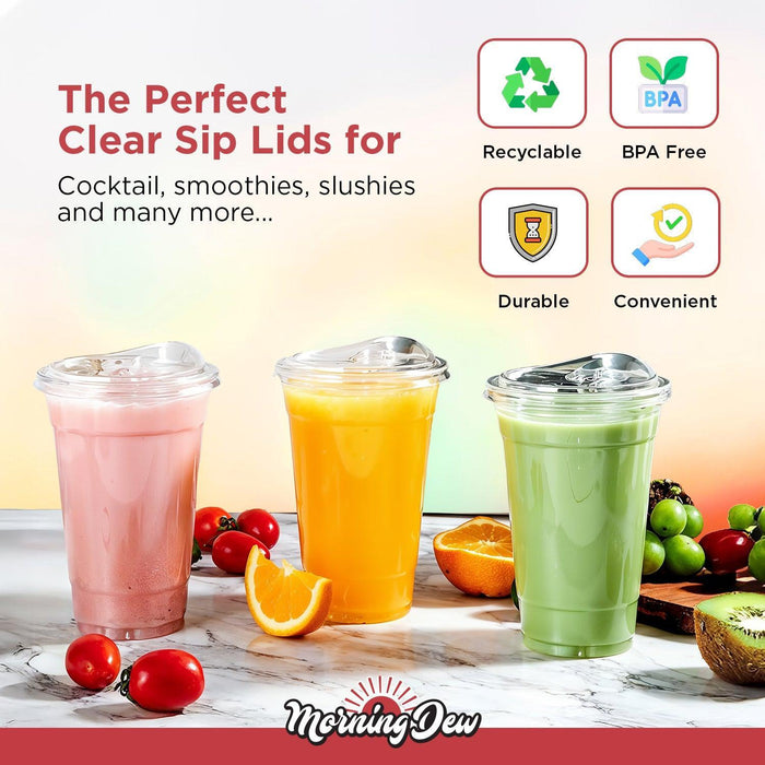 Morning Dew - Sip Lids W/Lock Back Cover For CP16-CP24 Clear Pet Cup - 98mm - SIP-16LB