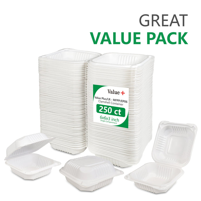 Eco-Craze MFPP Clamshell Container 6x6x2.6