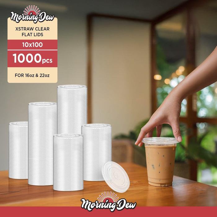 Morning Dew - X Straw Flat PET Lid for 16,22oz Cold Paper Cups - CPC16L