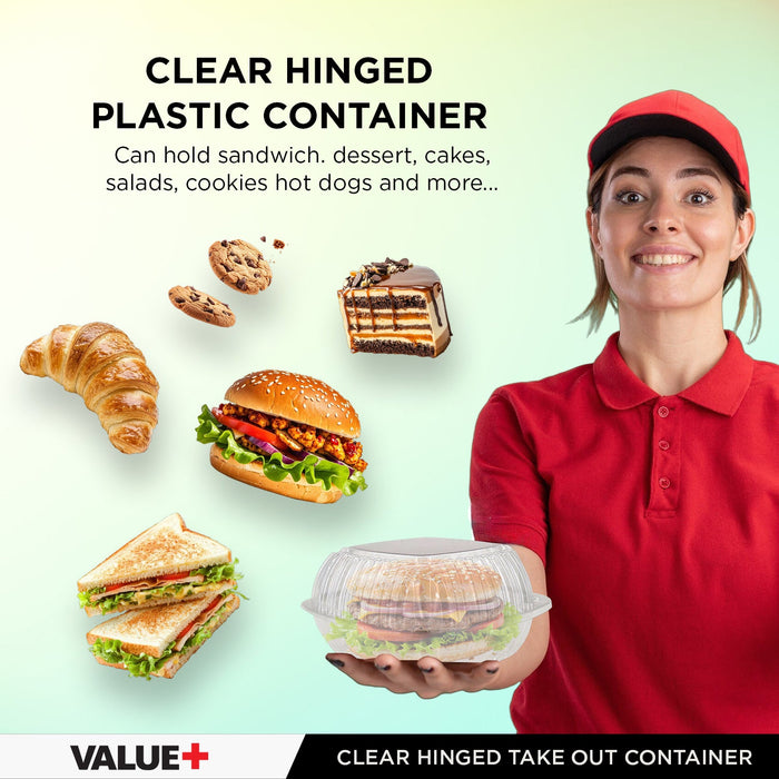 Value+ - Dual Lock - 8in Shallow Medium Clear Hinged Containers - CV881S