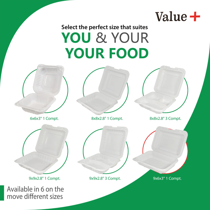 Eco-Craze - MFPP Clamshell Container - 9x6x2.6 - Double Lock - Vented - White