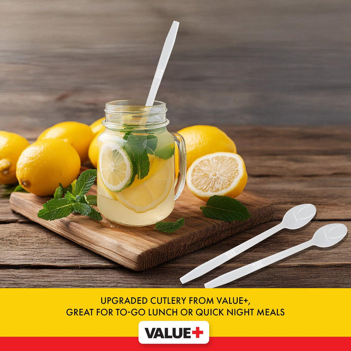 Value+ - Plastic - Soda Spoon - White - RP4006 - 8'' Approx.