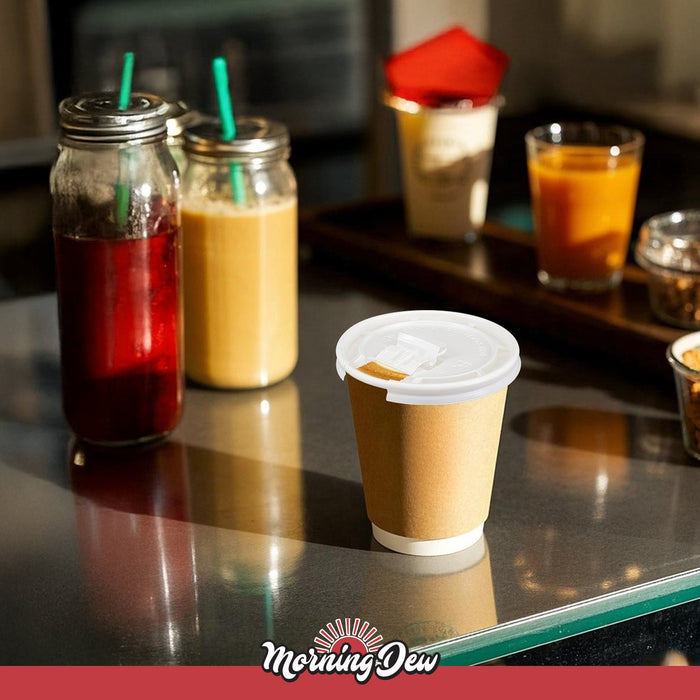 Morning Dew - Tear Back Flat Lid for 10-24 oz Hot Paper Cups - White - 10F-W