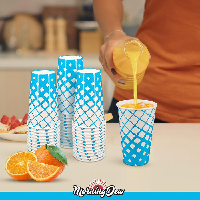 Morning Dew - 22oz Cold Paper Cups - Ice Blue Print - CPC22R