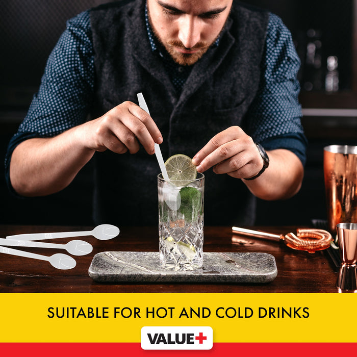 Value+ - Plastic - Soda Spoon - White - RP4006 - 8'' Approx.