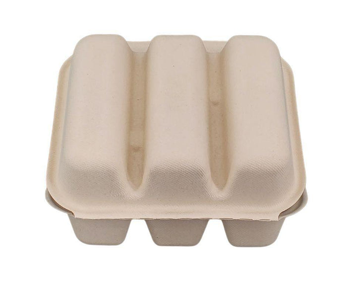 Eco-Craze - Taco - Bagasse Hinged Container - 3 COMPARTMENT