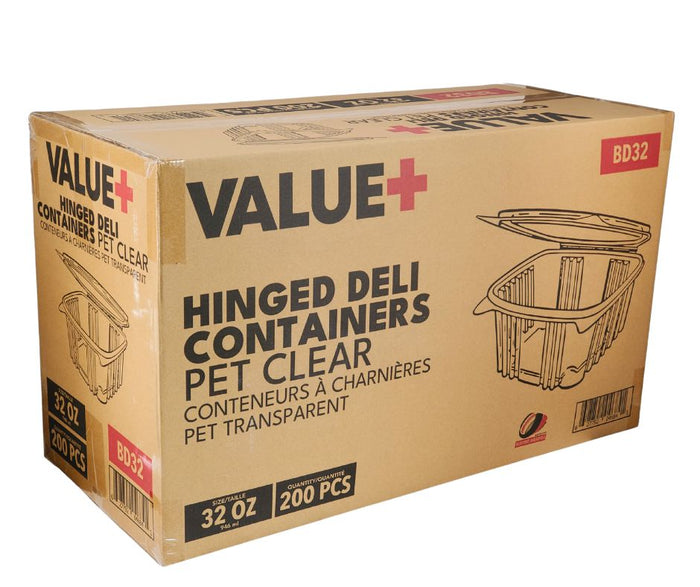 Value+ - 32oz Clear Hinged Deli Container - PET - BD32