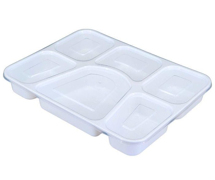 Value+ - 6 Comp Take-Out Thali with Lid - White - PP