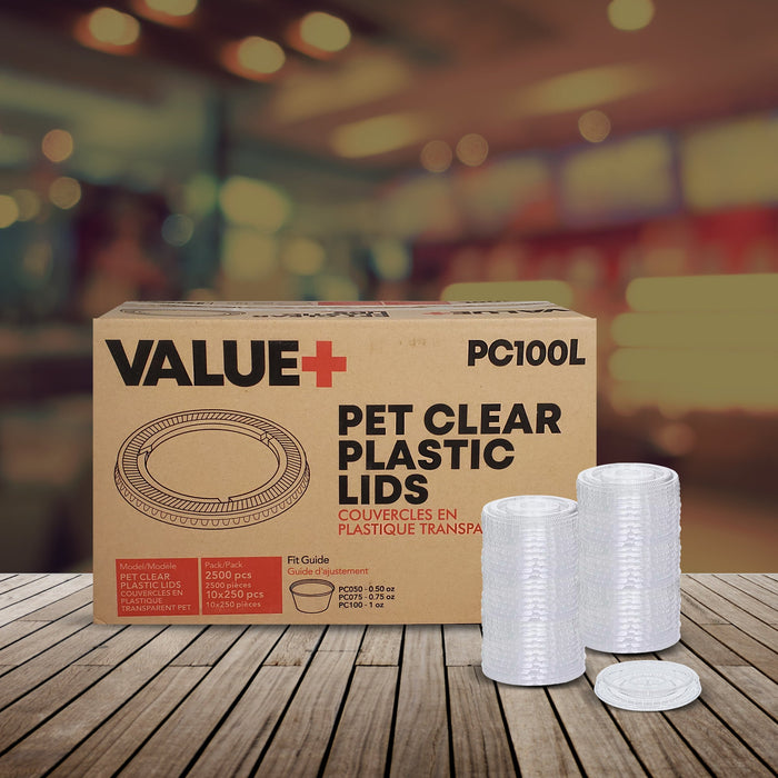 Value+ - 0.5oz-1oz PET Flat Portion Cup Lids - PC100L - 45mm