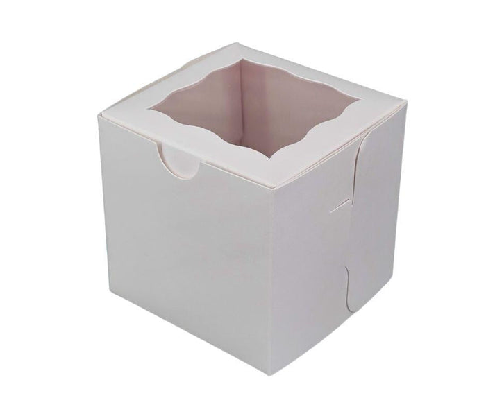EB - Cup Cake Box with Window - White - 4x4x4