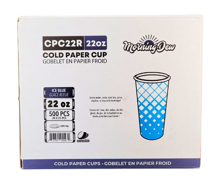 Morning Dew - 22oz Cold Paper Cups - Ice Blue Print - CPC22R