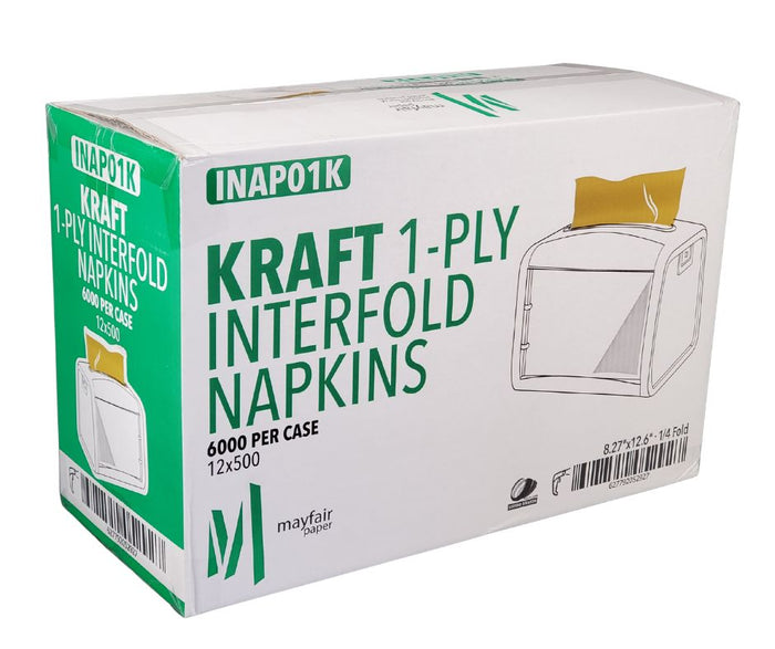 Mayfair - 1 ply Interfold Napkins 1/4 Fold - Kraft - INAP01K