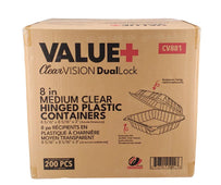 Value+ - Dual Lock - 8in Medium Clear Hinged Containers - CV881 Value+ - Dual Lock - 8in Medium Clear Hinged Containers - CV881