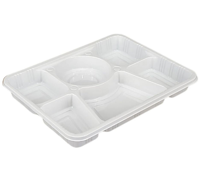 CLR - Plastic Tray (Thali) - 6 Compartment - White 20 pk