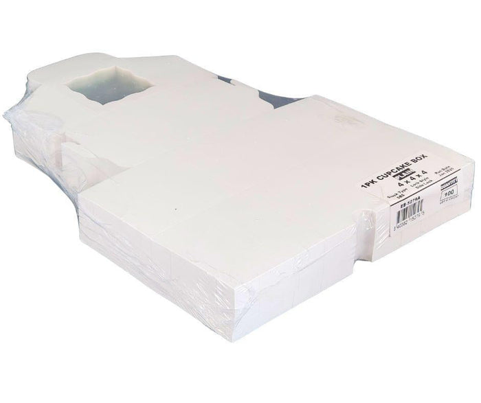 EB - Cup Cake Box with Window - White - 4x4x4