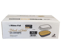 Rhino-Foil - Large (64oz) Black & Gold Foil Cont. w/ Clear Dome Lid Rhino-Foil - Large (64oz) Black & Gold Foil Cont. w/ Clear Dome Lid