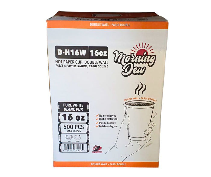 Morning Dew - 16oz Hot Paper Cup - Double Wall - White - D-H16W