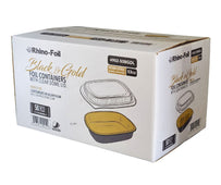 Rhino-Foil - Medium (53oz) Black & Gold Foil Cont. w/ Clear Dome Lid Rhino-Foil - Medium (53oz) Black & Gold Foil Cont. w/ Clear Dome Lid