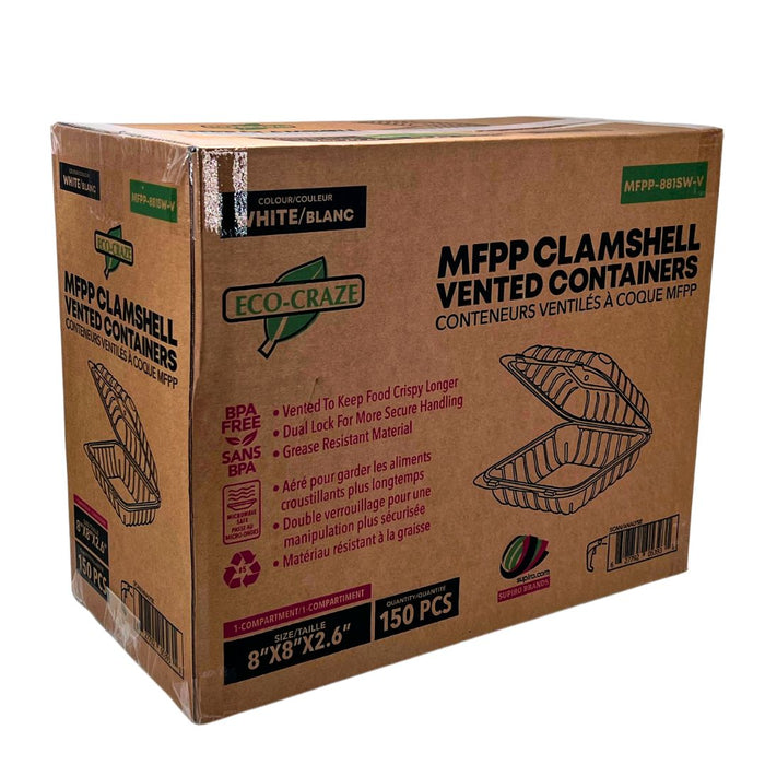 Eco-Craze MFPP Clamshell Container 8x8x2.6