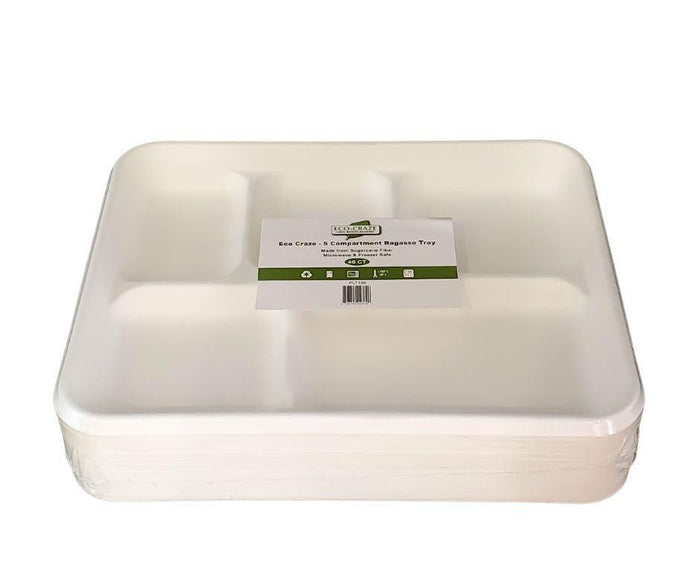 CLR - Eco-Craze - 5 Compartment Bagasse Tray (Thali) - Retail Pack
