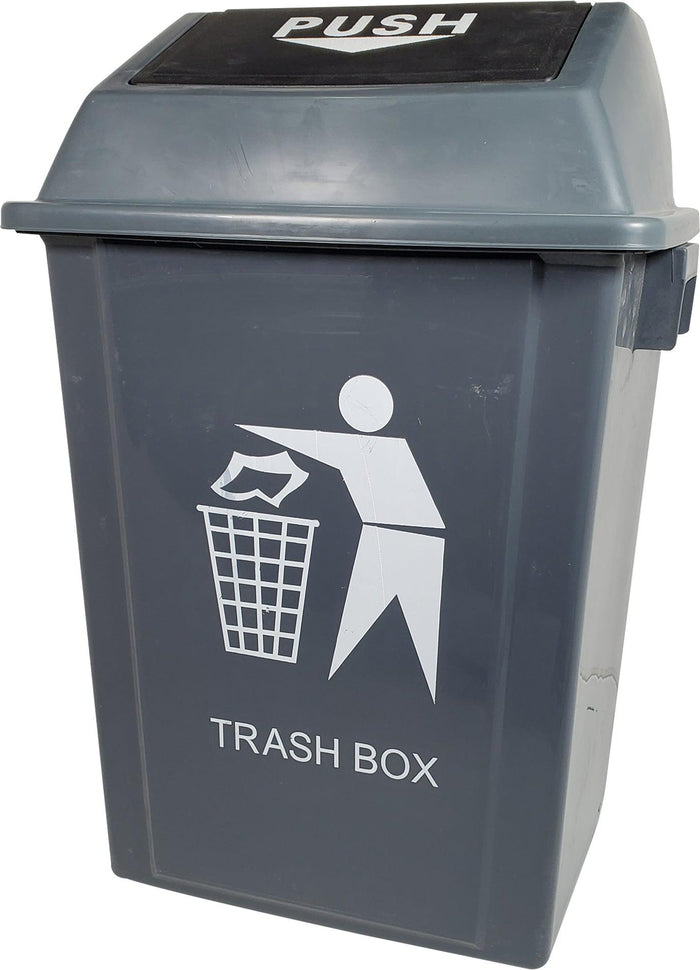 50L Square Waste Bin w/Push Lid - Grey