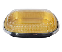 Rhino-Foil - Medium (53oz) Black & Gold Foil Cont. w/ Clear Dome Lid Rhino-Foil - Medium (53oz) Black & Gold Foil Cont. w/ Clear Dome Lid