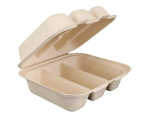 Eco-Craze - Taco - Bagasse Hinged Container - 3 COMPARTMENT Eco-Craze - Taco - Bagasse Hinged Container - 3 COMPARTMENT