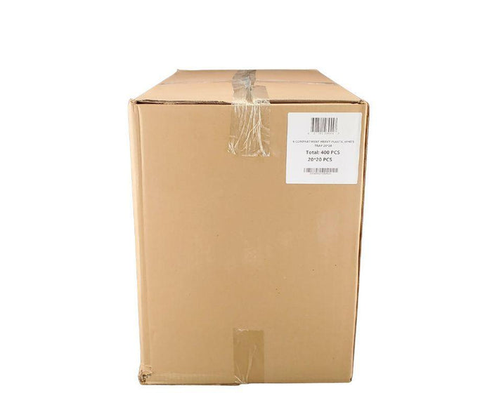 CLR - Plastic Tray (Thali) - 6 Compartment - White 20 pk