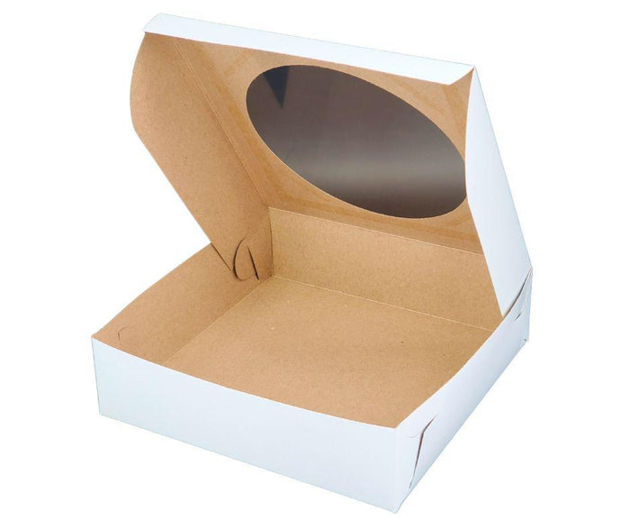 EB - White Cake Boxes - W/Window - 9x9x2.5 (Pie Box)