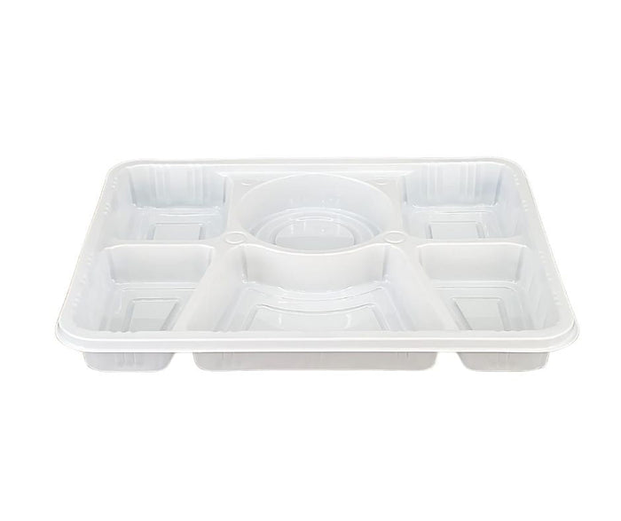 SO - Plastic Tray (Thali) - 6 Compartment - White