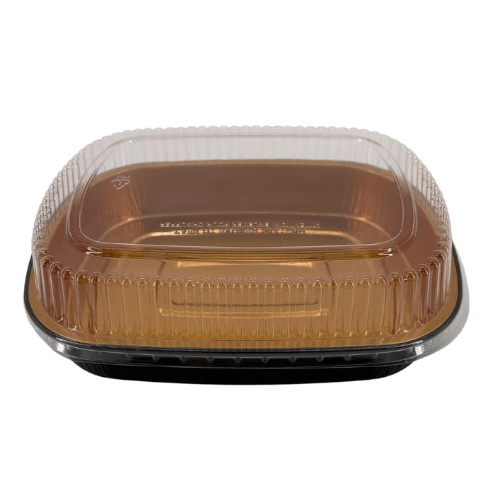 Rhino-Foil - Large (64oz) Black & Gold Foil Cont. w/ Clear Dome Lid