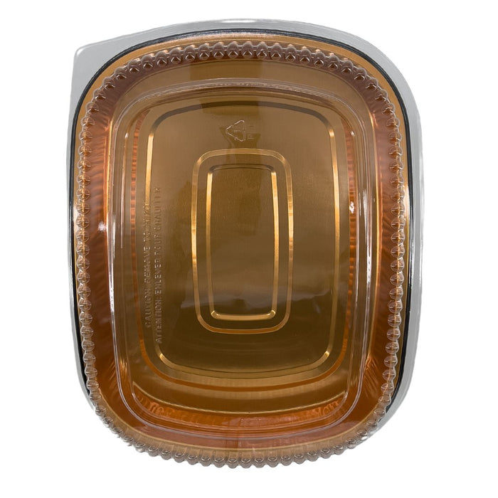 Rhino-Foil - Large (64oz) Black & Gold Foil Cont. w/ Clear Dome Lid