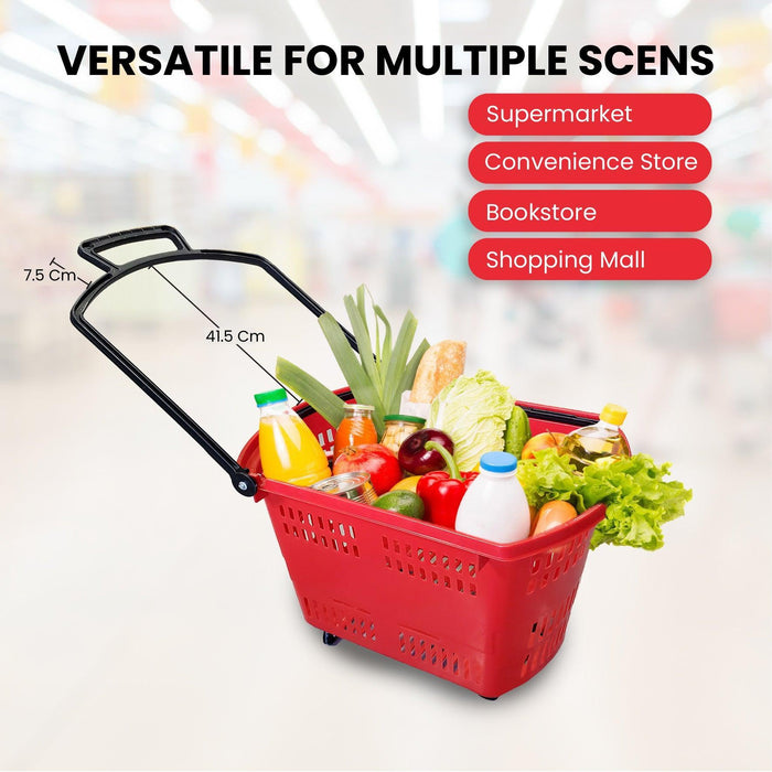 45 L Shopping Basket - Handle & Wheels - RED